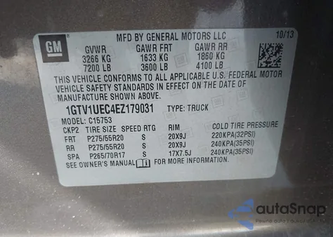 2014 GMC Sierra 1500 Sle from USA, damaged, VIN 1GTV1UEC4EZ179031